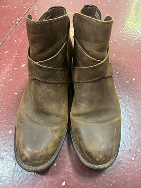 Born Women’s Brown Leather Ankle Booties with Wrap Strap